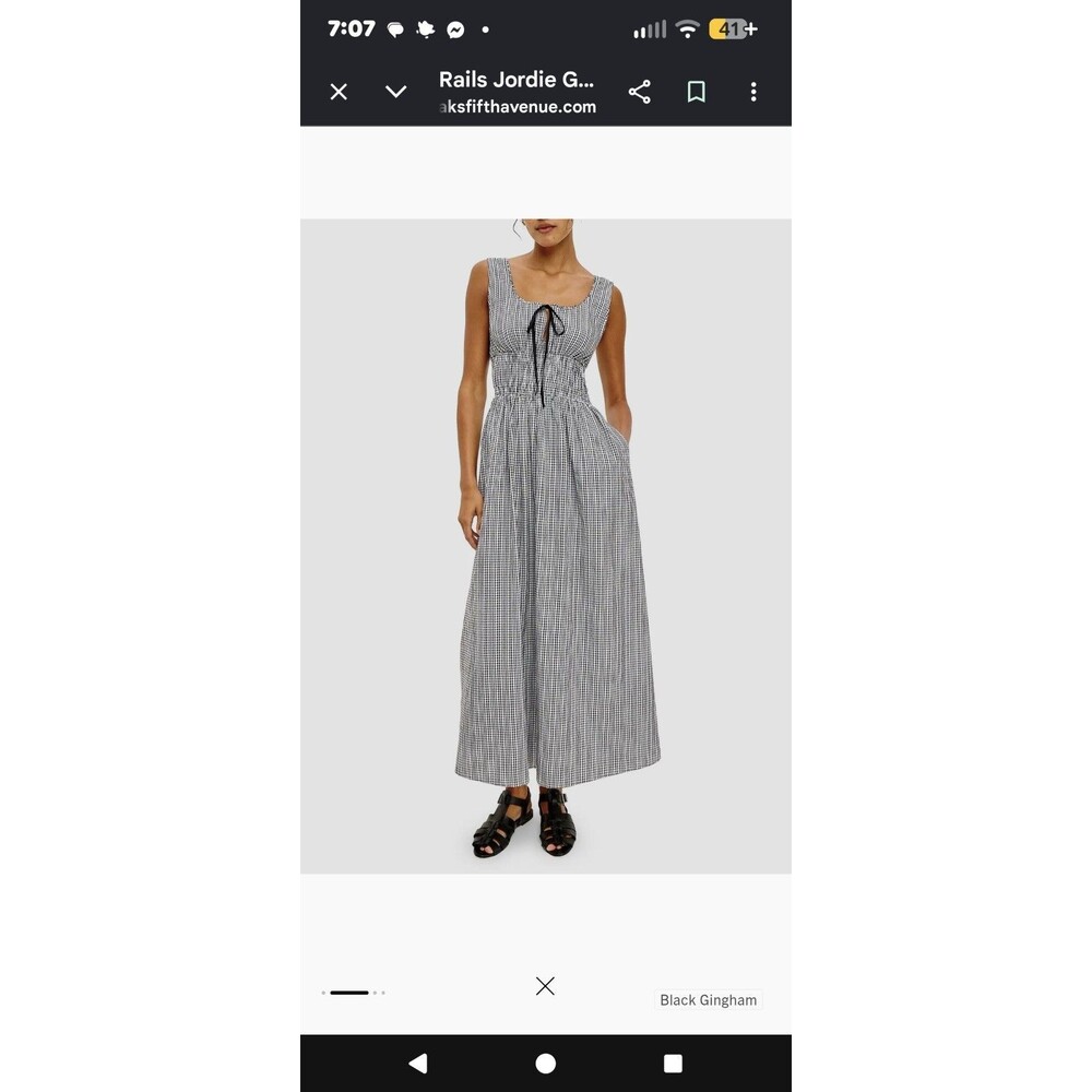 Rails Jordie Maxi dress Black White Checkered Jordie Gingham Bow Cotton Smocked
